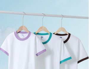 2024 Vår/sommar Ny fast färg Kort ärm Par Pure Cotton Casual Loose Trendy T-Shirt Anpassning