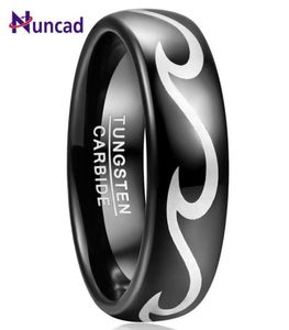 Alyans Bonlavie 8mm MEN039S Ring Band Nişan Siyah Tungsten Çelik Lazer Dalga Desen Karbür8245435