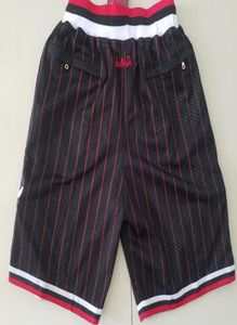 Nya Shorts Team Shorts 9798 Vintage BaseKetball Shorts Zipper Pocket Running Clothes Black Stripe White Red Just Done Size SXXL5555403