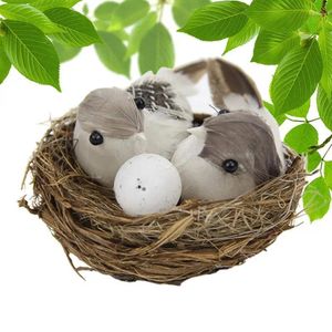 Decorações de jardim ninho de pássaro artificial artesanal estatuetas fofas com ovos diy artesanato decoração de árvore para quintal