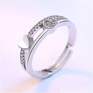 Cluster Rings Diamond Heart Ring Womens Open Adjustable Wedding Engagement Rings Fashion Jewelry Will And Sandy Gift Drop Delivery Je Dhrlo