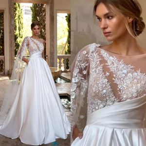 Summer Boho Wedding Dress A Line One Shoulder Lace Appliques Bridal Gowns Sweep Train Vestidos De Novia Custom Size