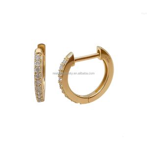 Genuine 14k Gold Real Diamonds Huggie Cartilage Earrings Solid Au585 Circular Earring Hoops