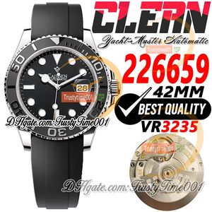 226659 VR3235 Automatyczna męska zegarek Clean CF Y-M 42mm 3D Ceramic Bezel Black Dial 904L Stal Case Oysterflex Pasek Guma Super Edition Trustime001