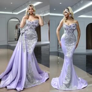 Chic Mermaid Split Evening Dresses With Detachable Train Sweetheart Beaded Formal Arabic Prom Dresses Custom Made 2023