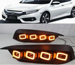 2pcs LED Honda Civic 2016 2017 2018 için Gündüz Koşu Işığı Akış Sarı Sinyal Rölesi Arabası DRL 12V LED Sis LAMP2022112