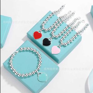 Original brand TFF SWDE Enamel Speckle Ink Big Love Peach Heart Ball Bracelet Friend Handicraft Style