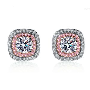 2023 NY 925 Sterling Silver Square Bezel Earrings Lab Created Diamond Stud Women Fashion Jewelry