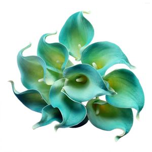 Decorative Flowers Sky Blue Calla Lily Simulation Flower Reusable PU Artifical Bounqet For Home Decoration Or Gifts