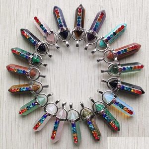 Charms Natural Stone 7 Chakra Reiki Pillar Point Charms Pendum Pendant For Jewelry Making Wholesale Drop Delivery Jewelry Syckel Hitta Dhrje