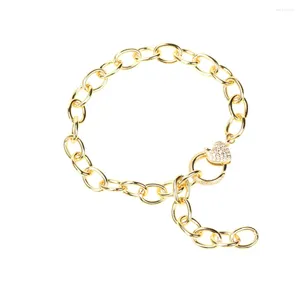 Charm Bracelets EYIKA Punk Gold Link Chain Bracelet With Zircon Heart Spring Clasp For Women Men Statement Metal Bangle Trend Femme Jewelry