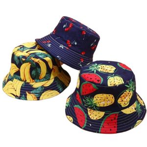 Sommaren två sidor reversibel frukt ananas vattenmelon citron körsbär hink hatt män kvinnor söt fiskare hatt panama bob casual161i