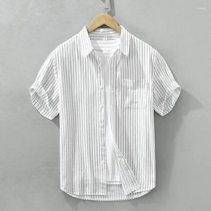 Camisas casuais masculinas 2024 verão vertical listrado camisa de manga curta para homens clássico tops masculino botão acima inteligente