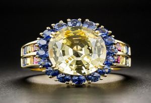 Cluster Rings Bamos Yellow Blue Zircon Antique Ring Luxury Oval Engagement Wedding For Women Vintage Gold Color Jewelry Gift8993115