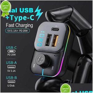 ZESTAW BLUETOOTH CAR NOWOŚĆ Podwójna ładowarka USB FM Nadajnik Bluetooth Adapter PD 25W Szybkie ręce stereo MP3 MIPIC Player Colorf Lights DHBWS