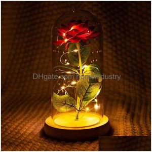 装飾的な花の花輪ロマンチックな永遠のローズフラワーグラスERビューティーアンドビーストLEDバッテリーランプ誕生日バレンタインデイマザーGI DHSQN