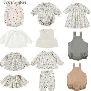 Tute Abbigliamento per bambini Bene Brand New Summer Pagliaccetto per bambina Vestito per ragazze Camicie carine Set di gonne Fiore di moda Manica lunga Top Capispalla per bambini L240307