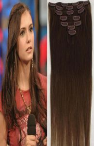 ELIBESS 160g 10pc set 4 chocolate brown 20inch 22inch 24inch full head high quality 7A brazilian human hair clips in extensions s4985513