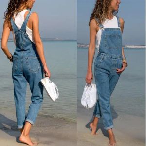 Calças de brim das mulheres macacão jeans feminino macacão senhoras calças jeans mulher solta geral longo denim calças femininas macacões dungarees jeans