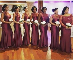 Burgundy Bridesmaid Dresses Long Weddings Lace Appliques Beaded Mermaid Plus Size Formal Maid of Honor Gowns