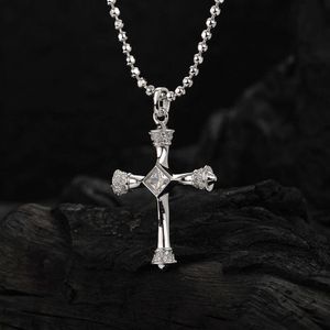 X2129 S Sterling Sier Diamond Cross curto masculino e feminino para deslocamento no Instagram colar vento frio