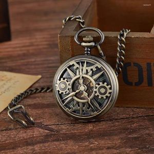 Pocket Watches Ankomst Steampunk Retro Hollow Gear Movement Mechanical Watch Skeleton Hand Wind Fob Pendant Presentkedja