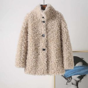 2023 All Standing Collar Lamb Sheared Fleece Medium Long Toka Leather And Wool Integrated Fur Coat Women's Winter 868452