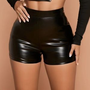 Seksi gece kulübü deri şort kadınlar yüksek bel bodycon push yukarı siyah kısa joggers spor fitness kadın seksi ince şort