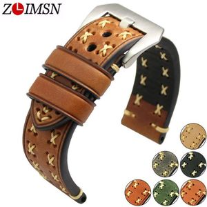 Zlimsn pulseira de relógio de couro genuíno, grossa, 26mm 24mm 22mm 20mm, pulseira de prata para relógios panerai t1906297a