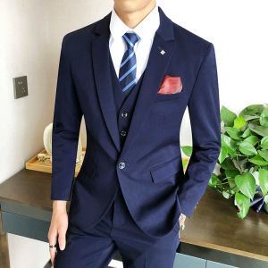 Anzüge (Jacken+Weste+Hosen) 2023 Mode Herren Slim Fit Business Suits/männlich hochgrades reines Baumwollbräutigam Get Heirat 3 PCs S4XL