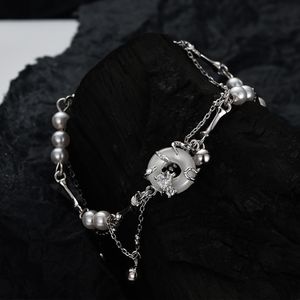 Bracciale da donna S925 Bracciale con fibbia di sicurezza in argento sterling Bracciale creativo carino fatto a mano con perle corte Regalo di gioielli di moda