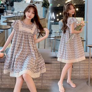 Dresses Pregnant Woman Blouse Short Sleeve Chiffon Patchwork Maternity Dress Sweet Square Collar Lace Patchwork Pregnancy Aline Shirts