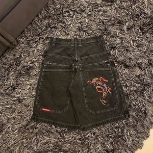 Y2K Denim Shorts Streetwear Hip Hop Retro Graphic Print Black Overized Baggy Gym Gothic Men Basketball 240301