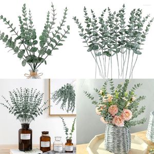 Flores decorativas 20 pçs 38 cm interior artificial eucalipto folhas vegetação haste falso ramos floral decoração de casa falso