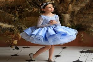 Glitter Blue Flower Girl Dresses Sequin Girl Sukienka Puffy Princess Cute Mała Baby Dress Kid Sukienka urodzinowa Pierwsza komunia7304398