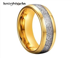 6mm guldfärger Tungsten Carbide Rings White Meteorite Inlay Tungsten Wedding Band förlovningsring Kupol Polerad finish 2207684555
