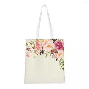 Sacos de compras romântico aquarela flor buquê feminino bolsa de ombro floral eco estética grande capacidade bolsa shopper