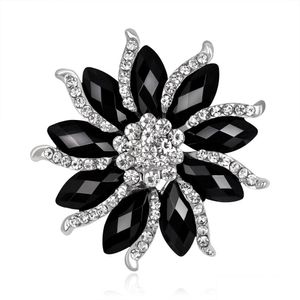 Pins, Brooches Black Flower Brooch Crystal Wedding Bouquet Pins Women Dress Suits Brooches Fashion Jewelry Will And Sandy Gift Drop D Dheip