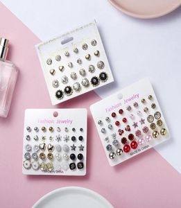 Stud Earrings Explosive Card Paper 20 Pairs Of Black And White Rhinestone Pearl Combination Earring Set Female Whole5151432