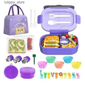 Bento Boxes 27st Lunch Box 1300ml Microwave Food Container Bento Box Storage Bag Sauce Box Spoon Fruit Fork For Kids Adults Picnic Thermos L240307