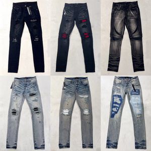 Designer Mens Pant Mens Slim Fit Elastic Embroidery Fashion Jean Style Cat Whisker Whitening Men's Broken Hole Jeans Same Style High Quality