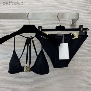 Women's Swimwear designer swimwear women sexy bikini metal fittings tie string neckline Bikini split swimsuit 240307