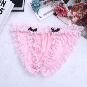 Underpants 2024 Sexy Calcinha 3 Peça Branco Preto Rosa Lace Underwear Plus Size Médio-Rise Calcinha Transparente Briefs Bordado para Gay