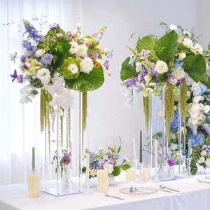 40cm a 130cm) Vaso de exibição de cilindro acrílico Transparente quadrado Mesa de casamento de plástico Chumbo de estrada Vaso de flores Suporte parede de fundo de flores para decoração de casamento