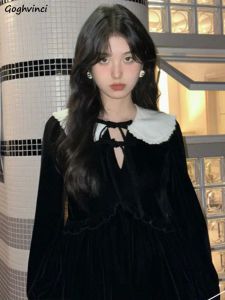 Dress Mini Dresses Women Peter Pan Collar Allmatch Preppy Style Baggy Chic Laceup Popular Ulzzang Simple College Girls Cozy Spring