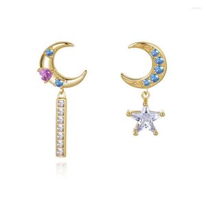 Dangle Earrings Original Design Women39S 925 Sterling Silver Jewelly Gold Miltated Colorful Zircon Moon Star Drop Studs for Women2607486
