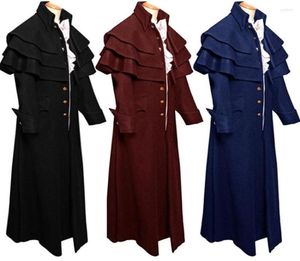 Men039s Trench Coats Mens Unisex Stand Collar Middle Ages Coat Outwear Overcoat Long Male Ruffles Single Breasted V112099159