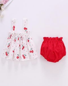 Clothing Sets Baby Summer Dress Suit Girl Clothes 02 Years Infant Toddler Cherry Sling Bread Pants Twopiece Set KF1138Clothing9529509