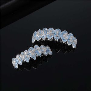 Fangs Shaped Grillz Teeth Grills Gold Silver 2023 New Fashion Blue Brass Zircon Body Jewelry Geometric Light Up Party Jewelry /