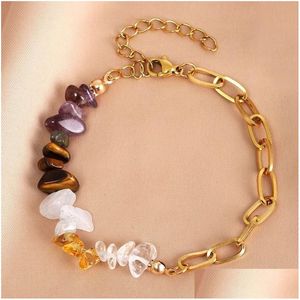 Charm Bracelets Gold Chain Stainless Steel Crystal Chip Bracelet Adjustable Natural Stone Gravel Irregar Gemstone Bracelets For Women Dhvcr